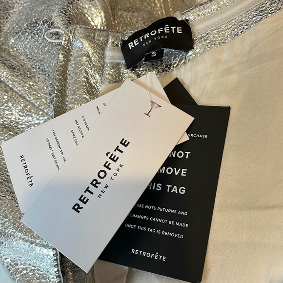 Retrofete Casmir Silver Leather Strapless Mini Dress Size Small - Picture 7 of 8